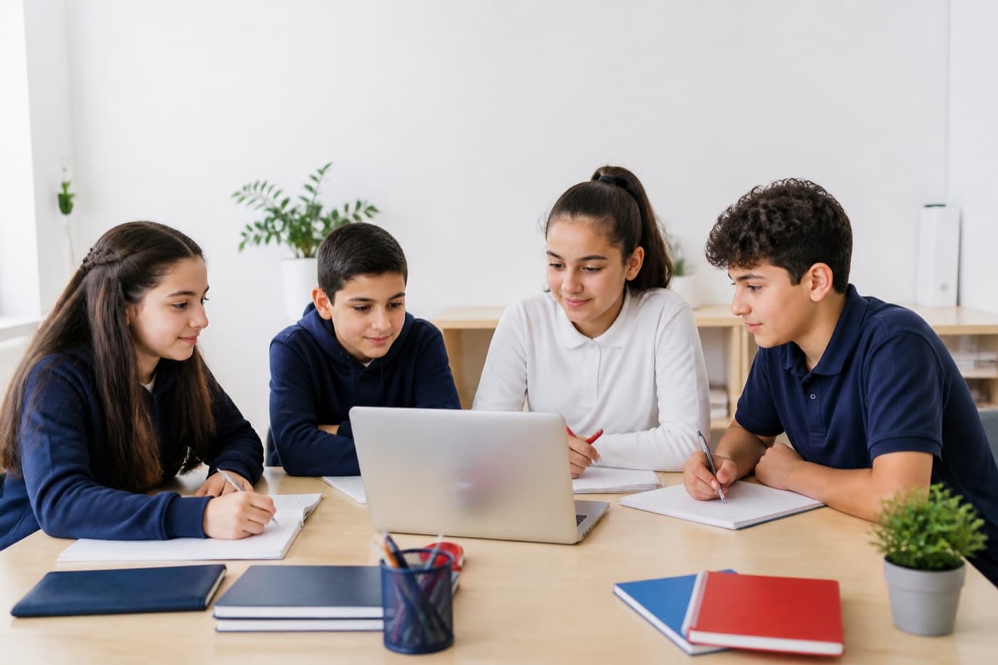 Küçük grup halinde birlikte çalışan öğrenciler